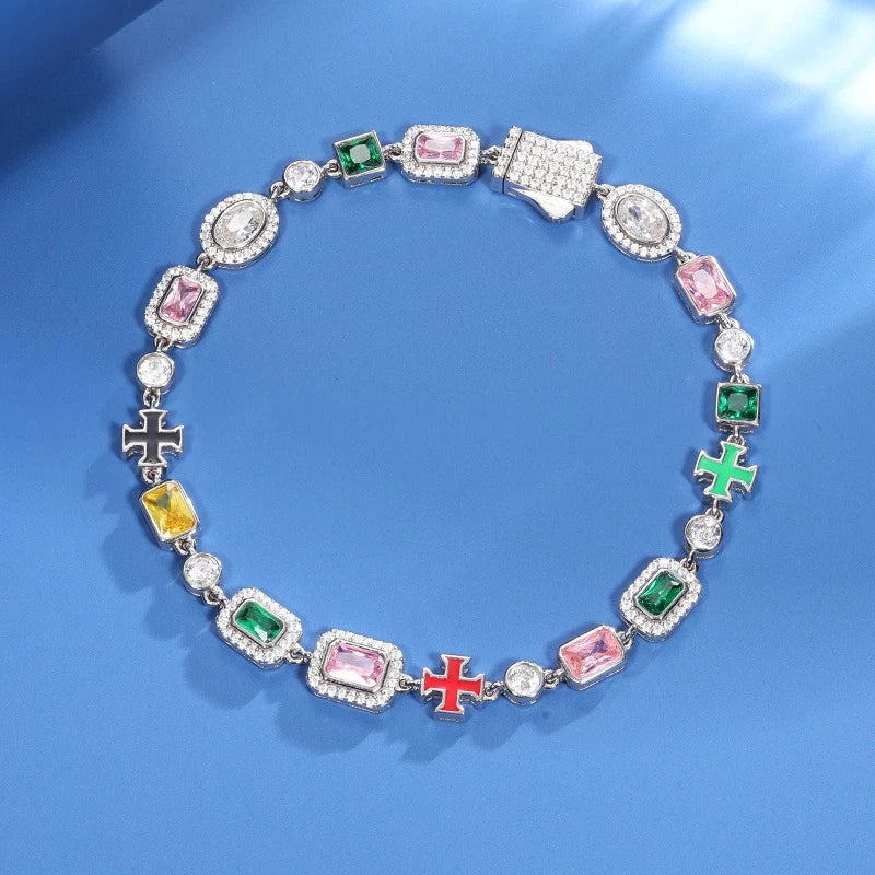 Gemstone Cross Tennis Bracelet - 7mm