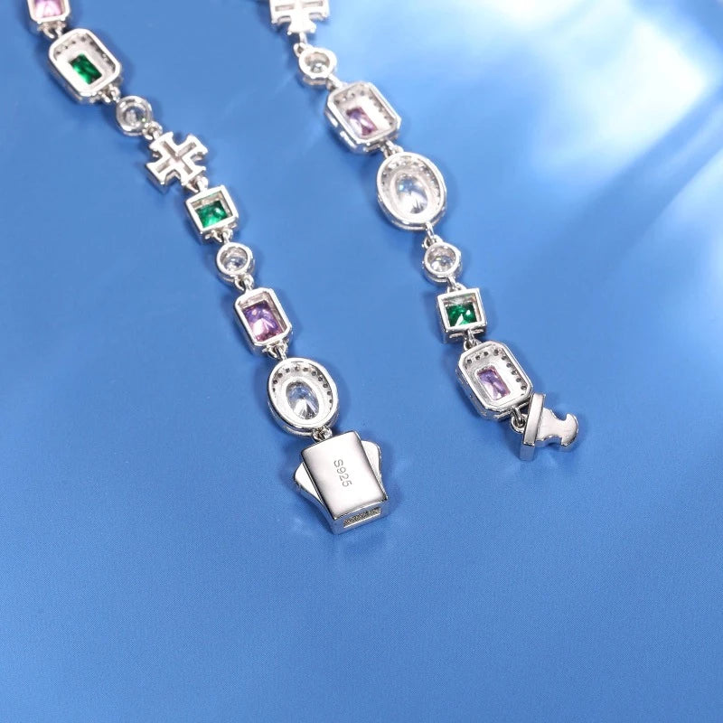 Gemstone Cross Tennis Bracelet - 7mm