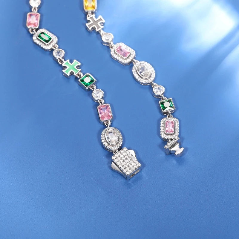 Gemstone Cross Tennis Bracelet - 7mm