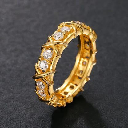 Gold Diamond X motif ring