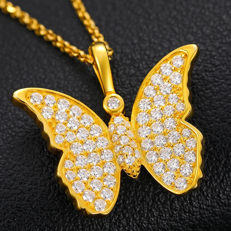 iced out Gold Butterfly pendant