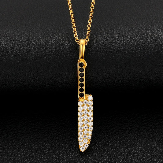 iced out Gold Knife pendant