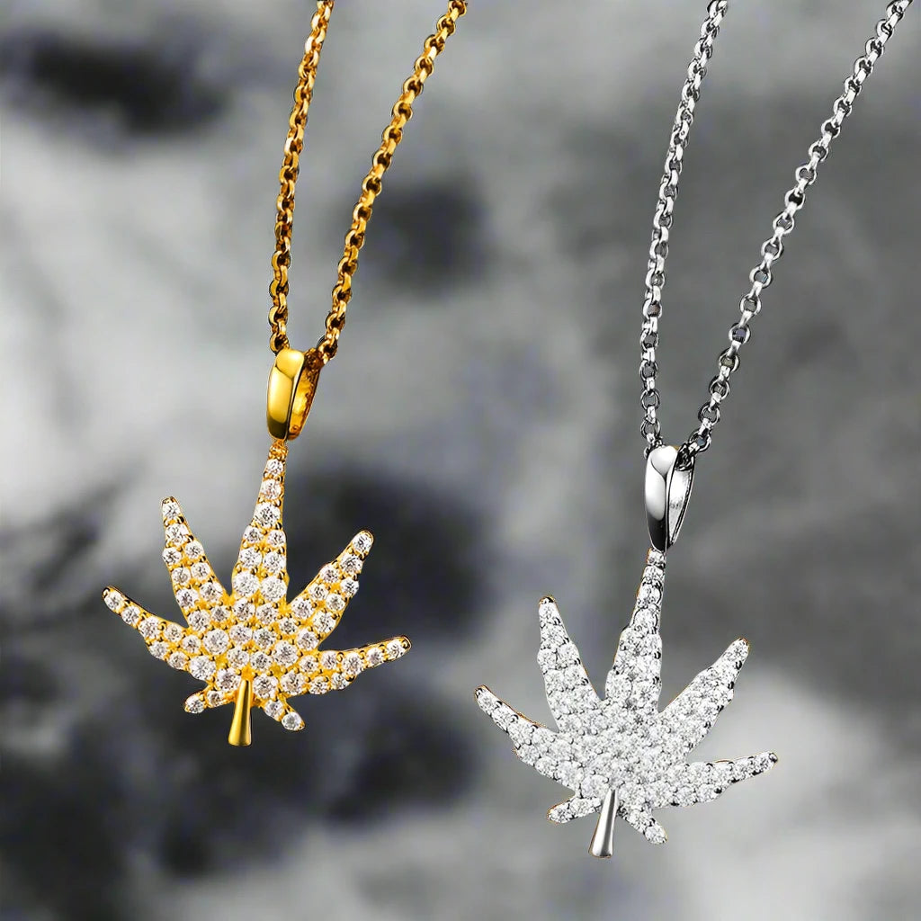 iced out White gold & Gold marijuana pendants