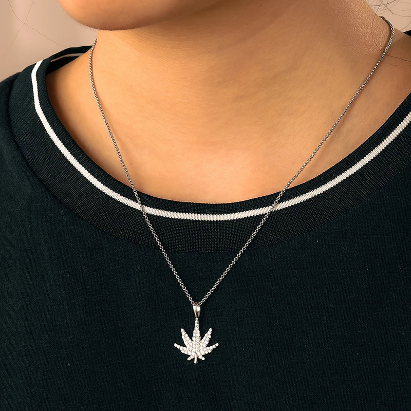 iced out White gold marijuana pendant