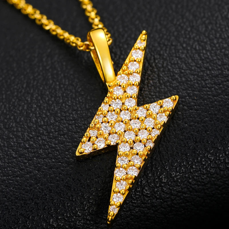 iced out gold lightning pendant 