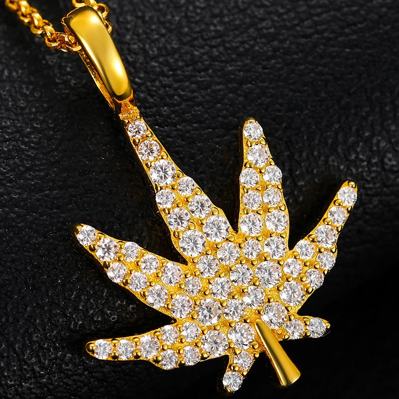 iced out gold marijuana pendant